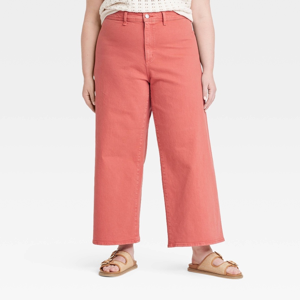 High-Rise Sailor Wide Leg Ankle Jeans - Red 10